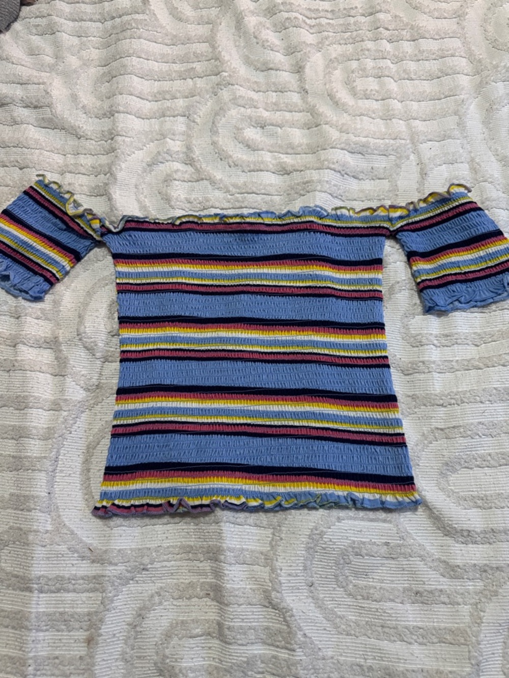 Multi color off shoulder crop top